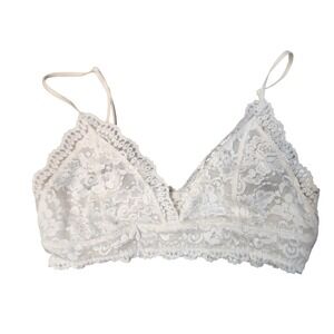 Romance Talula Ivory Floral Lace Triangle Bralette Adjustable Straps Size Medium